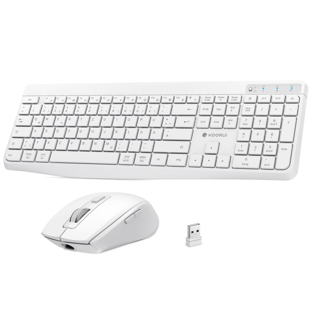KOORUI Tastatur und Maus Kabellos, Wiederaufladbar Leise Maus Tastatur Set Deutsches Layout QWERTZ m