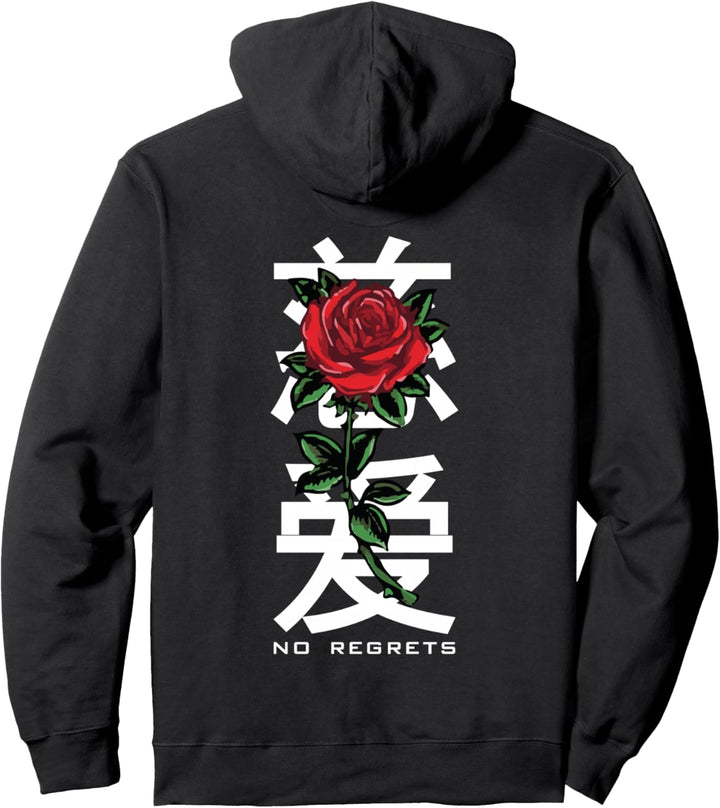 No Regrets Rose Backprint - Sad Aesthetic Edgy Streetwear Pullover Hoodie