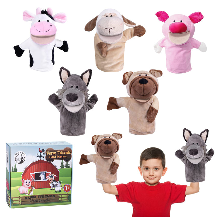 Tier-Handpuppen Farm Wildlife mit beweglichem offenem Mund, Plüsch-Spielzeug, Zoo-Freunde, perfekt z