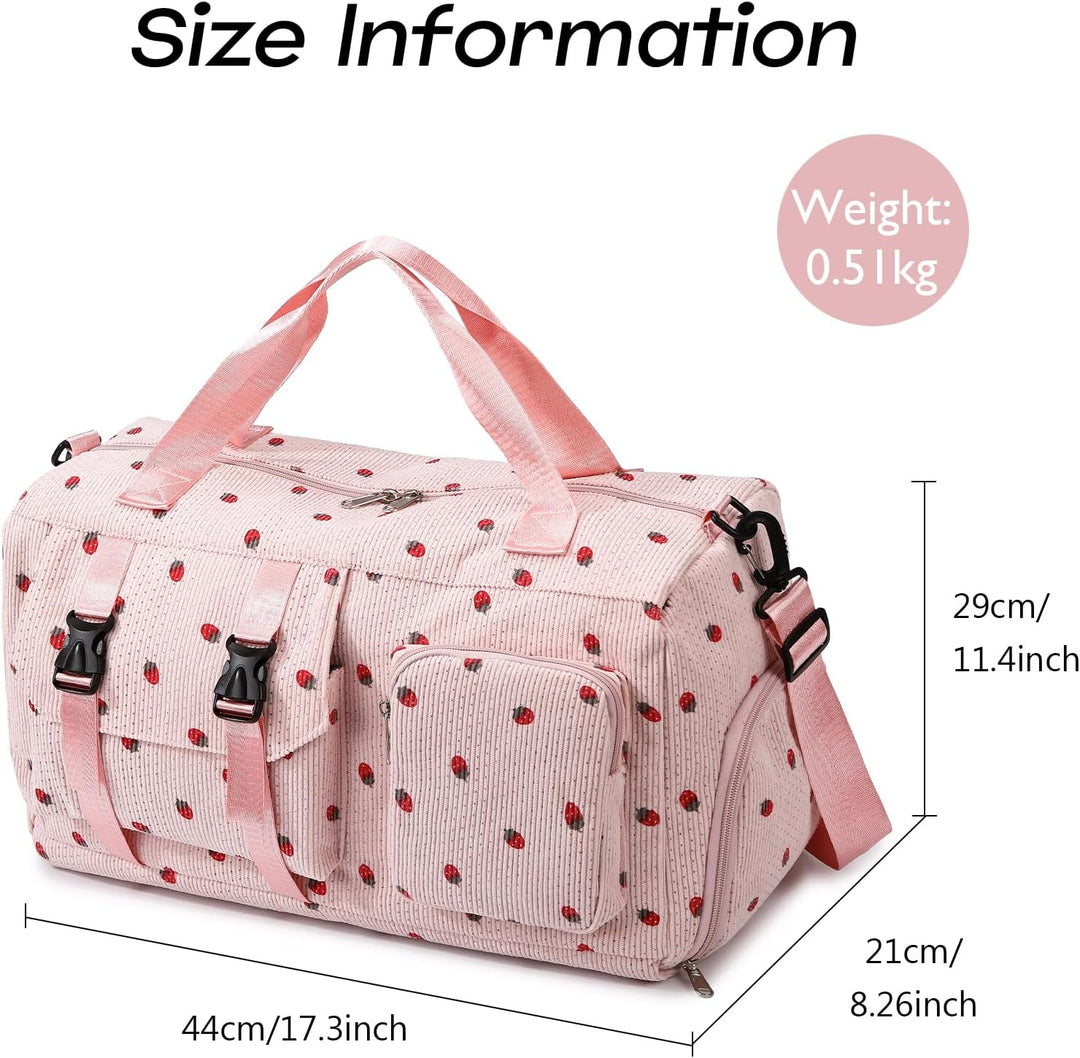 Sporttasche Kinder Mädchen Erdbeere Cord Reisetasche Damen Weekender Schwimmtasche mit Schuhfach und