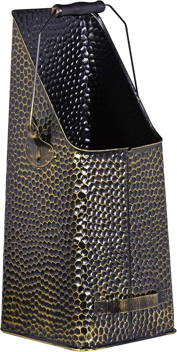 FIREFIX 2080 Kohle- / Pelletschütte mit Haltegriffen, Stahl gehämmert messingfarbig, 210 x 210 x 500