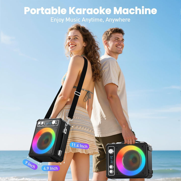 Tragbare Karaoke Maschine mit 2 kabellose Mikrofone, Ankuka Bluetooth Lautsprecher Box für Erwachsen