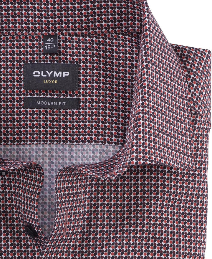 OLYMP Herren Businesshemd Langarm Luxor,Digitaldruck,modern fit,Global Kent 40 Dunkelrot 39, 40 Dunk