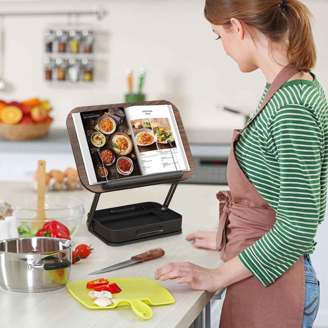 JNUYISW Buchständer Holz, Verstellbarer Buchhalter Leseständer zum Lesen mit 360° Drehbare Basis Fal