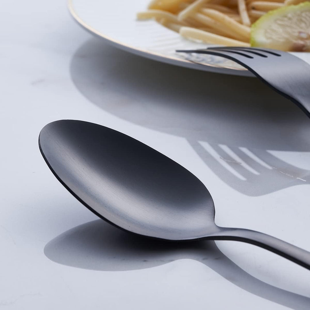 GoGeiLi Matt Schwarz Besteckset, 24-teilig Edelstahl Besteck-Set in Satin-Finish, Service für 6 Pers