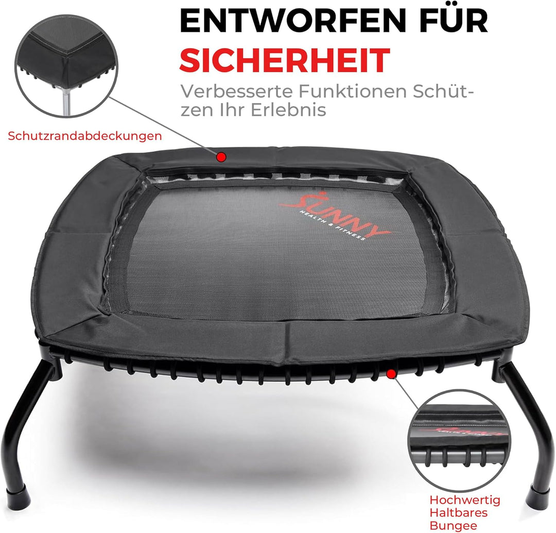 Sunny Eckiges Fitness-Trampolin mit Bungee-Federung, 91/102 cm | Trampolin ohne Metallfedern, Einzel