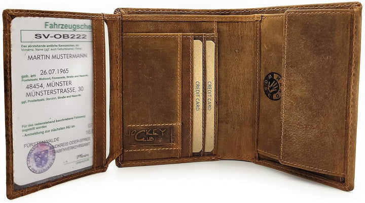 Jockey Club echt Leder Geldbörse Portemonnaie Geldbeutel mit RFID NFC Schutz Vintage (braun), Braun