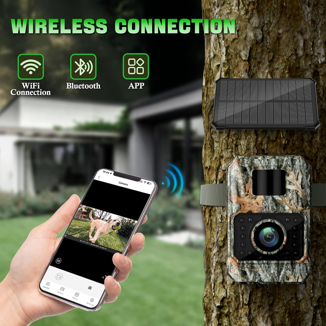 Coolifepro Wildkamera mit Handyübertragung App, 48MP 30FPS Solar WLAN Wildkamera, Wildtierkamera Ein