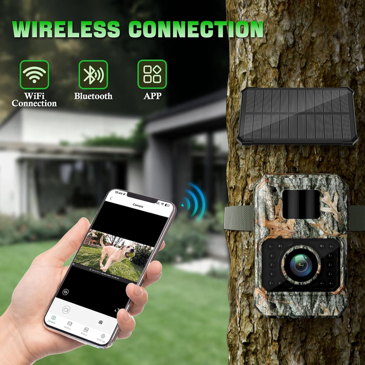 Coolifepro Wildkamera mit Handyübertragung App, 48MP 30FPS Solar WLAN Wildkamera, Wildtierkamera Ein