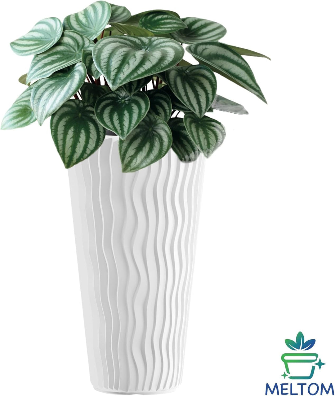 MELTOM Blumentopf mit vertikaler Wellenoptik herausnehmbarem Einsatz Hoch 3D Effekt in Weiss XXL: (D