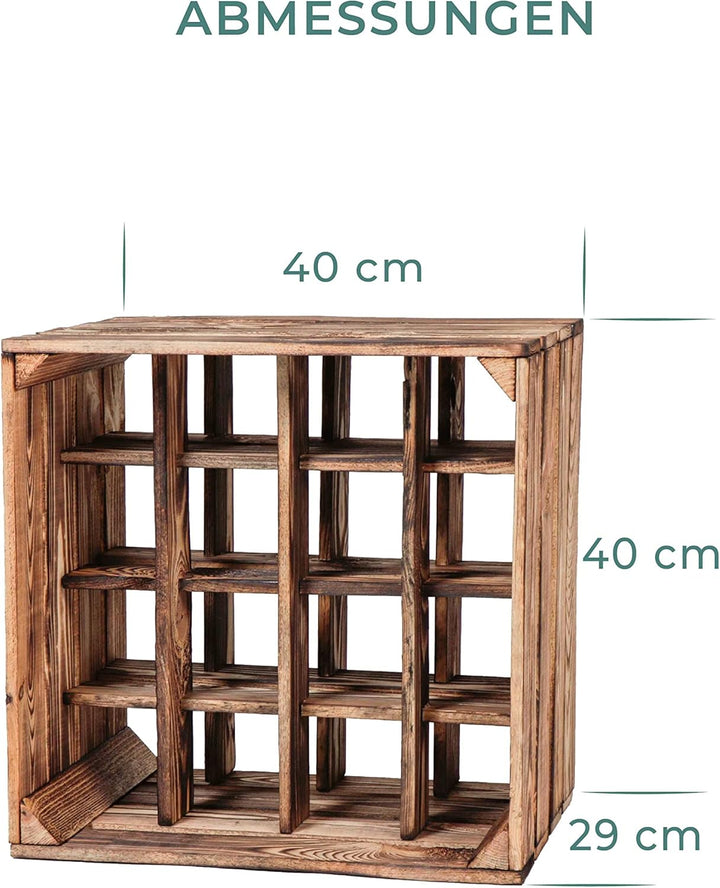 LAUBLUST Grosses Vintage Weinregal - ca. 40 x 40 x 29 cm, Holz Geflammt - Flaschenregal 16 Fächer |