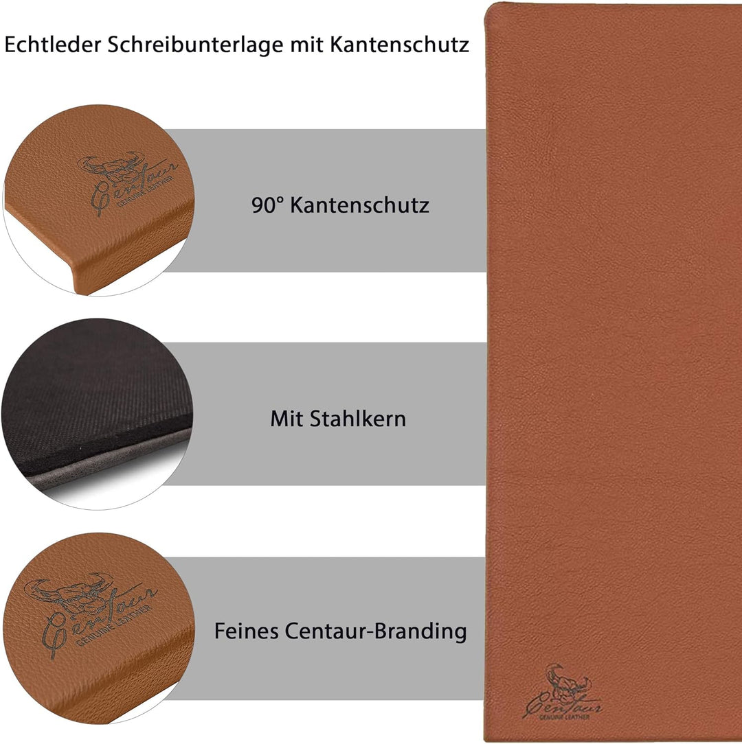 Centaur - Hochwertige Leder Schreibtischunterlage mit 90° Kantenschutz - Cognac 55x80 cm - ideal für