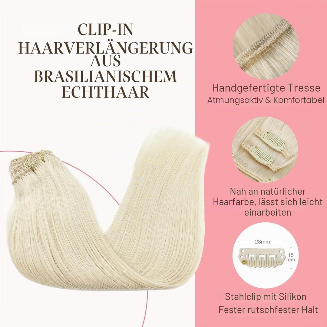 GOO GOO Clip in Extensions Echthaar, Echthaar Extensions Clip, 40cm 120g 7pcs, Extensions Echthaar,