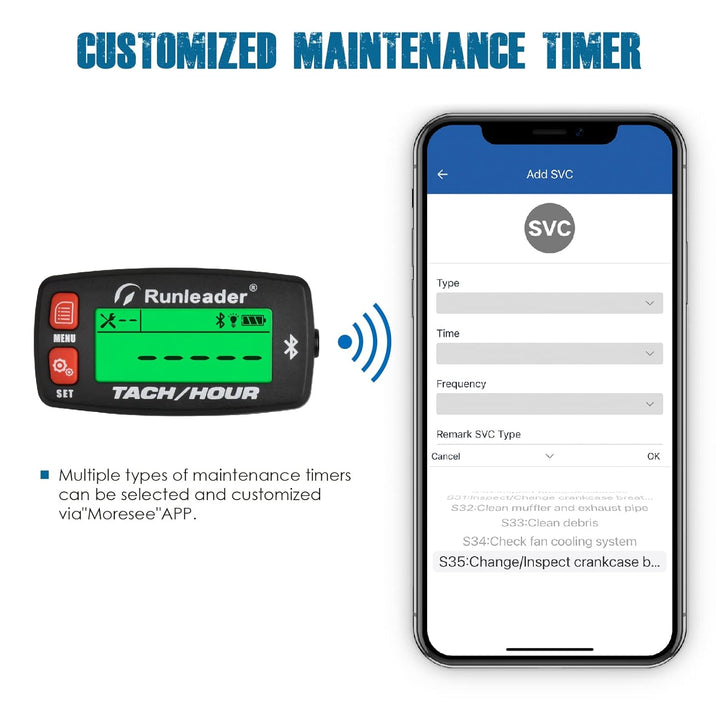 Runleader Digital Bluetooth Stundenzähler Tachometer, Mobile Fernbedienung RPM/Stundenzähler, Batter