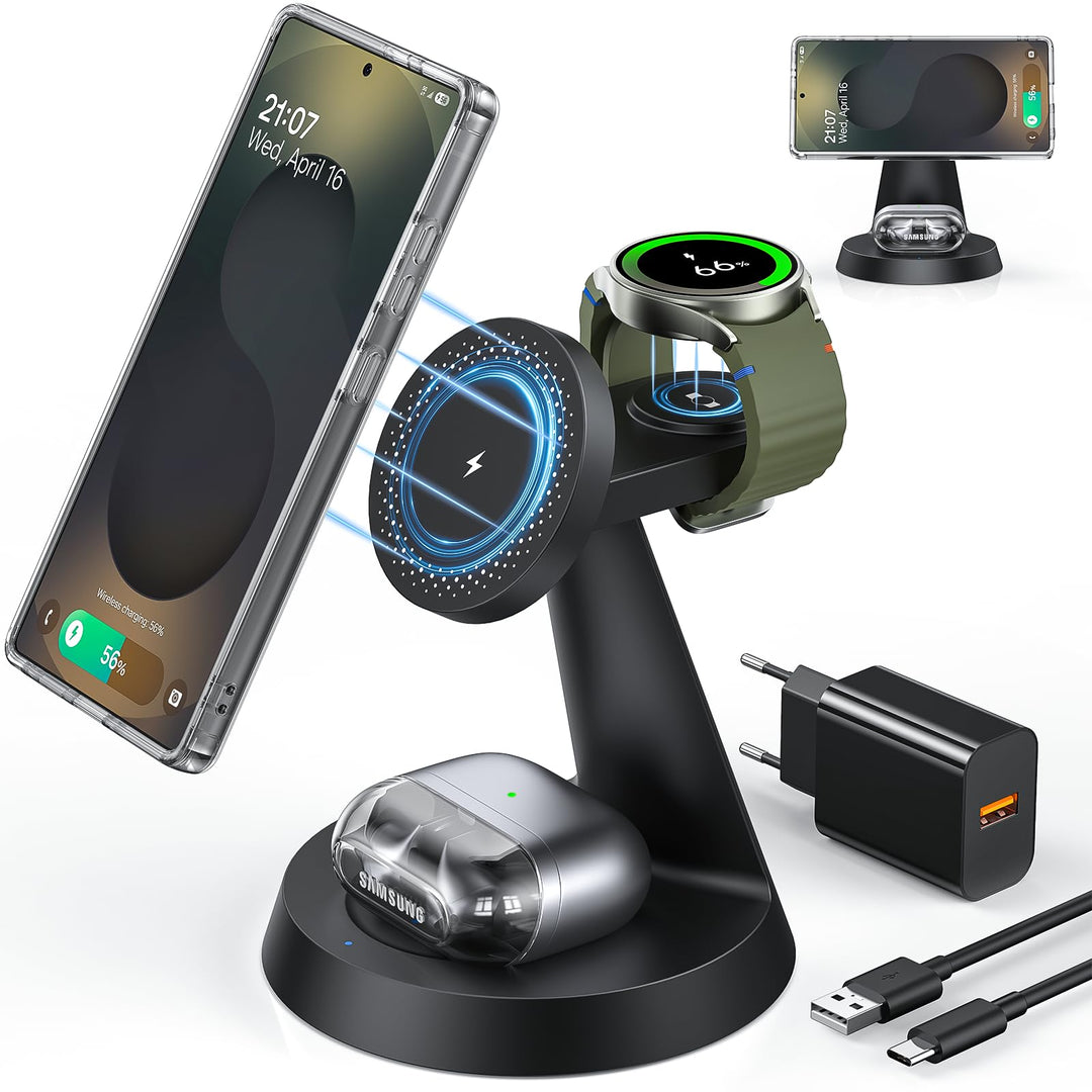 Meifigno Magnetisch Induktive Ladestation für Samsung, 3 in 1 Wireless Mag-Safe Charger für Samsung