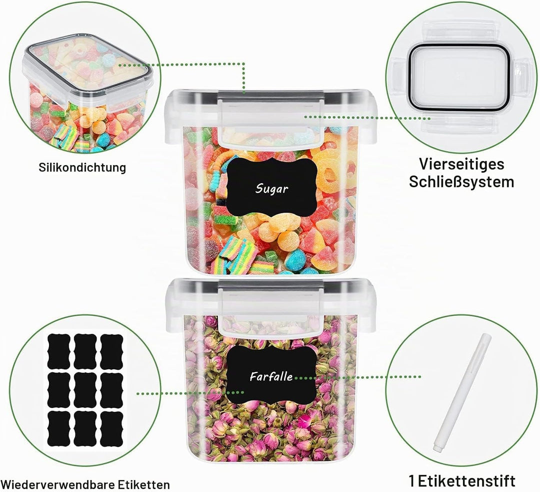 0.8L Vorratsdosen 9 Set Aufbewahrungsbox Küche Luftdicht Behälter aus Plastik Mit Deckel Kunststoff