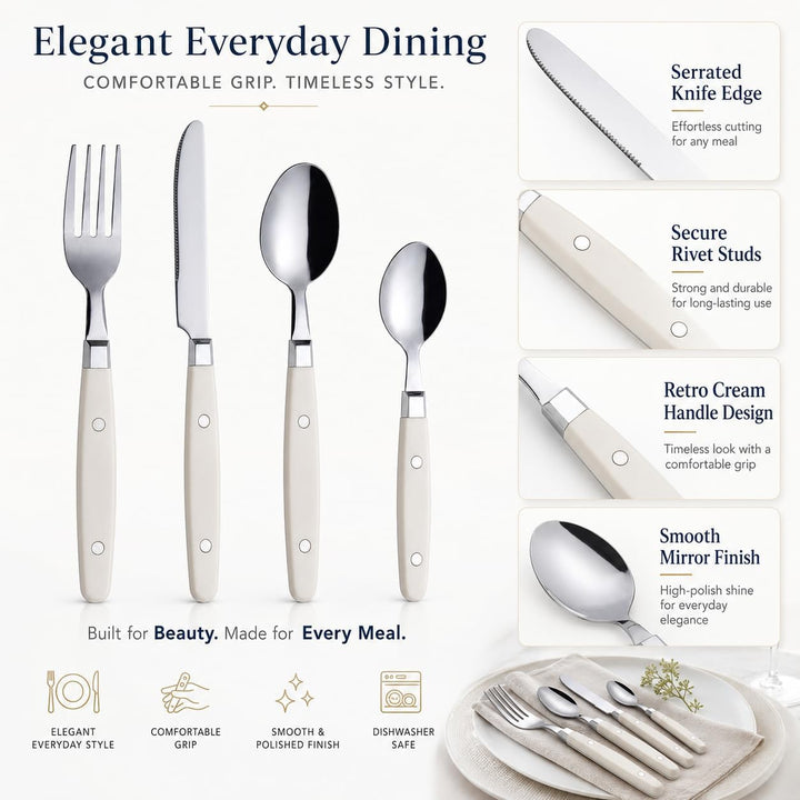EXZACT Besteckset 24-teilig Edelstahl - mit Niet-Bastelgriffen/Besteck im Retro-Stil - 6 x Essgabeln