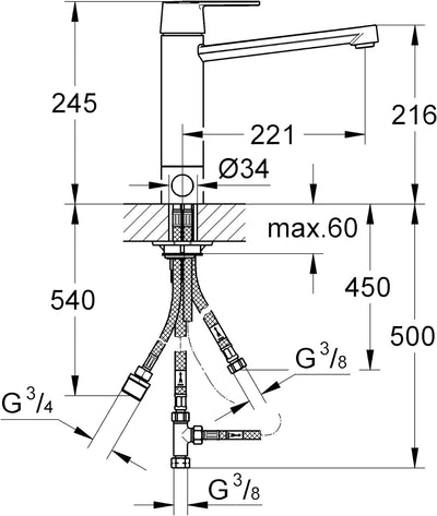 GROHE Get - Einhand-Spültischarmatur (Einlochmontage, mittelhoher Auslauf, Schwenkbereich 140°), chr