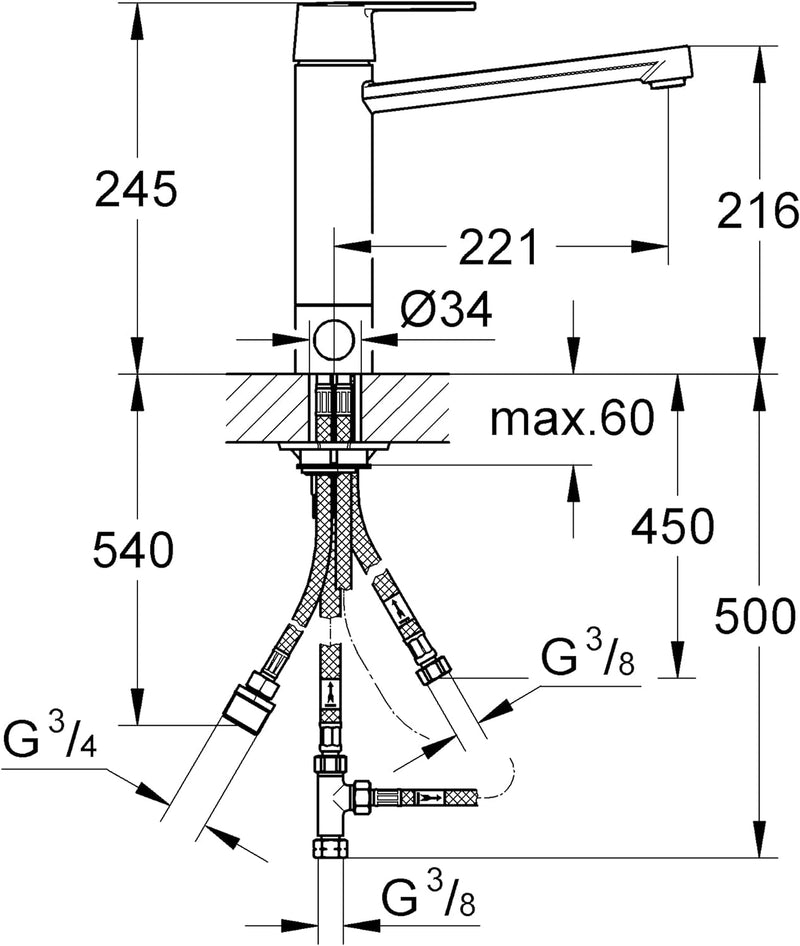 GROHE Get - Einhand-Spültischarmatur (Einlochmontage, mittelhoher Auslauf, Schwenkbereich 140°), chr