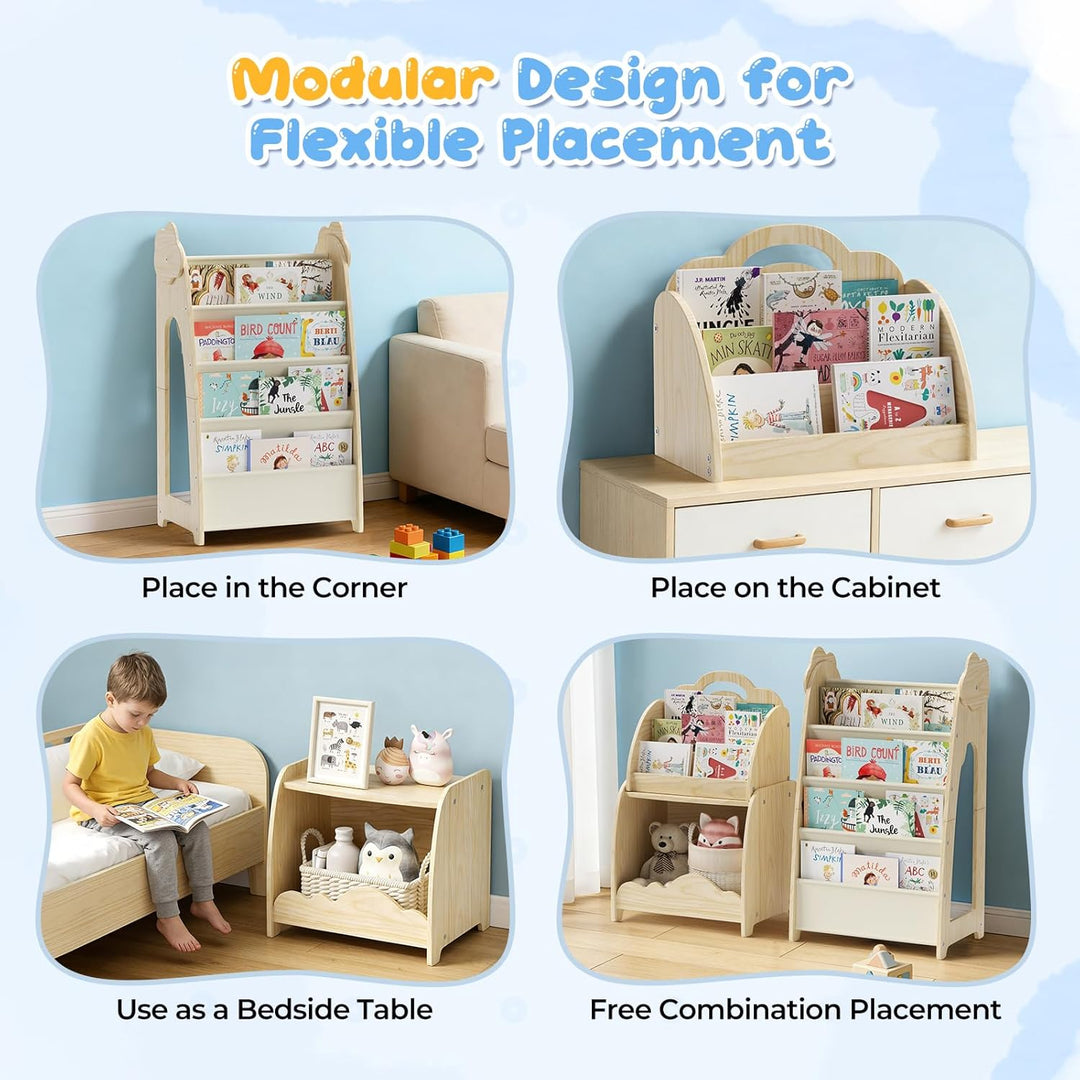 Kinderregal mit Boxen, 3-in-1 Multifunktions Spielzeugregal Kinderzimmer mit Modularem Design, Trage
