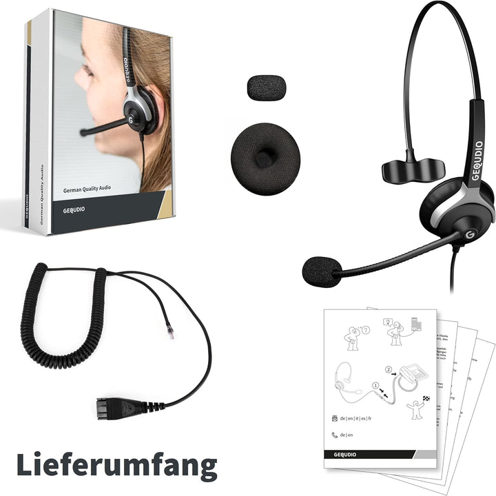 GEQUDIO Headset kompatibel mit Unify OpenStage 30 40 60 80 und OpenScape Serie Telefon - inklusive R