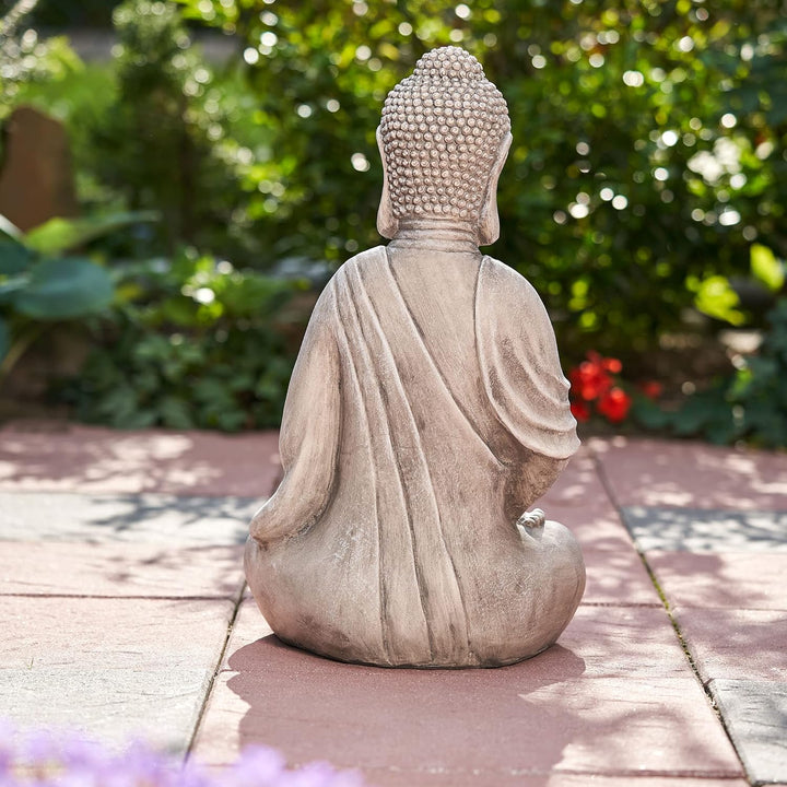 XXL Grosser Buddha 50 cm Steinoptik Garten Deko Figur Skulptur Feng Shui sitzend Steinfigur-Optik (h