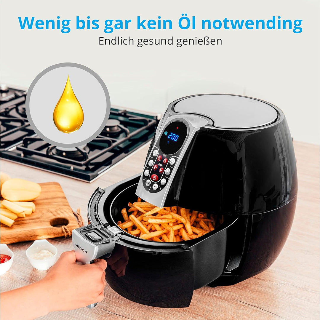 MEDION E10 S Heissluftfritteuse (Leistung ca. 1500 Watt, Airfryer, Digitales Bedienfeld, Nutzinhalt