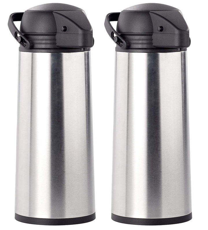 Rosenstein &amp; Söhne Partyzubehör: 2er Pack Edelstahl-Pump-Vakuum-Isolierkanne, 1,9 Liter (Thermo-Pump