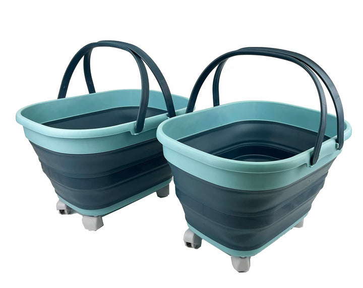 SAMMART 17L Faltbarer Korb mit Griff – Tragbarer Outdoor-Picknickkorb/Krater und 360° drehbare Räder