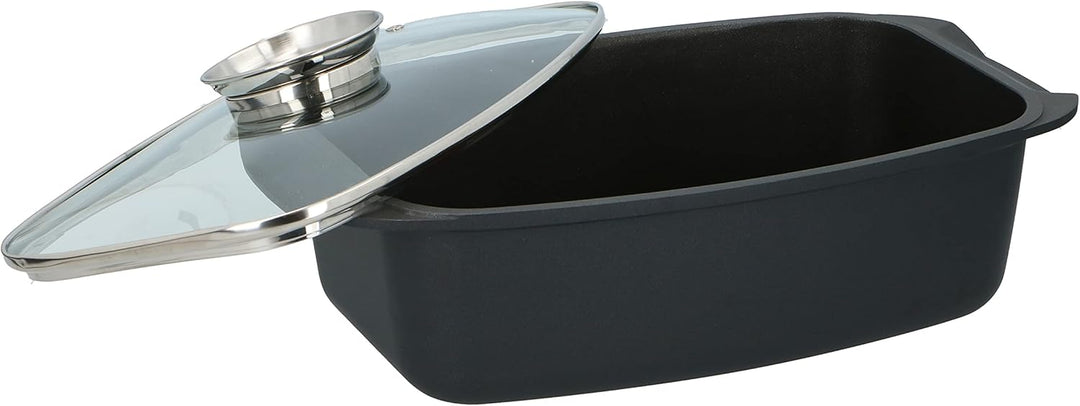 alpina Bräter - mit Glasdeckel - für Ofengerichte, Dämpfen und Braten - 5.5 L - Schwarz