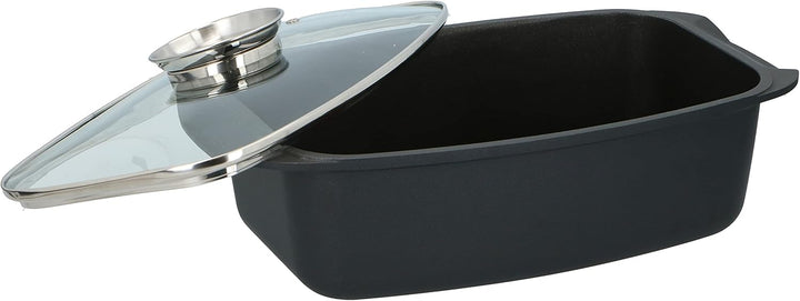 alpina Bräter - mit Glasdeckel - für Ofengerichte, Dämpfen und Braten - 5.5 L - Schwarz