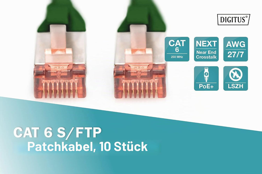 DIGITUS LAN Kabel Cat 6 - 3m - 10 Stück - RJ45 Netzwerkkabel - S/FTP Geschirmt - Kompatibel zu Cat 6