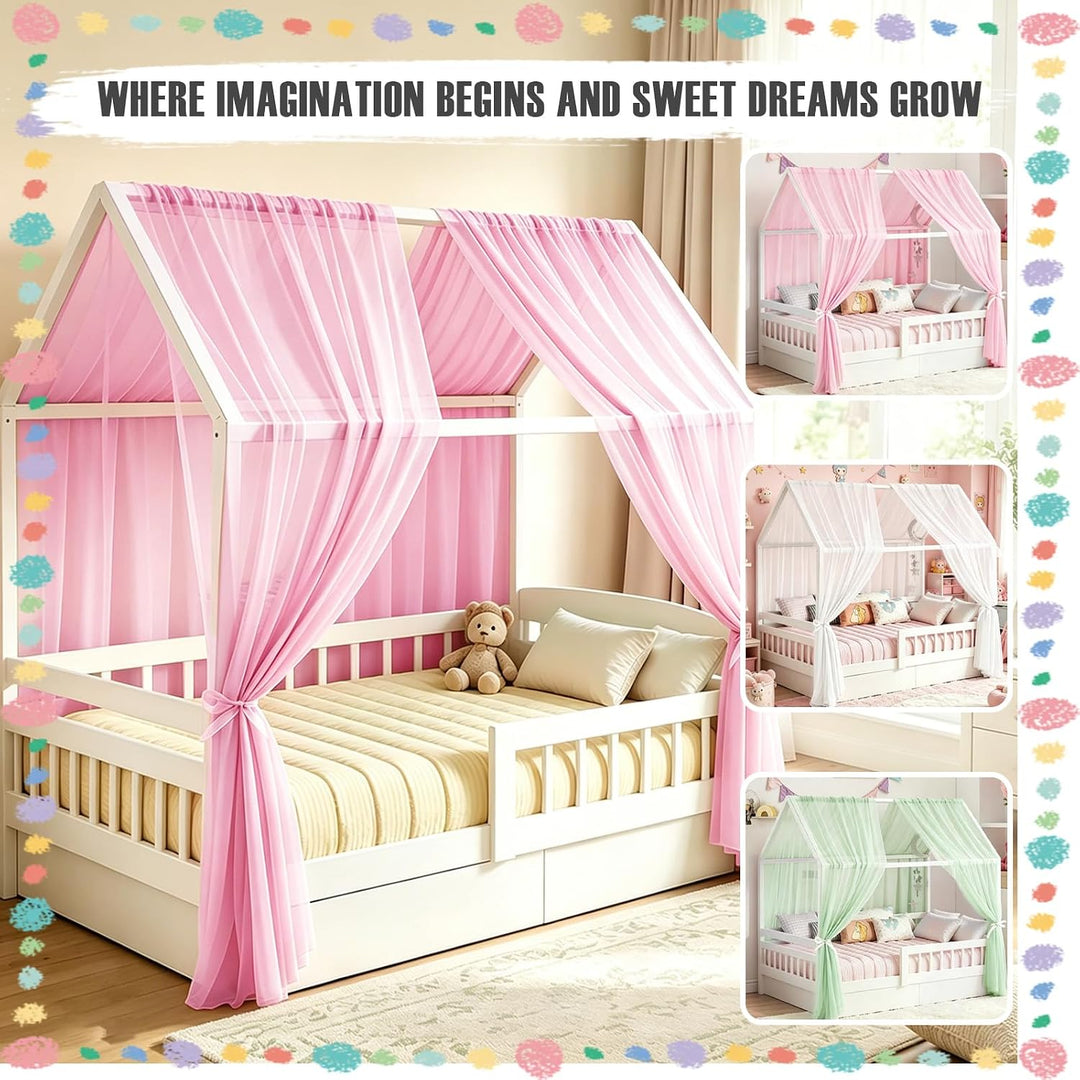Hausbett Himmel 2er Set aus Voile, Betthimmel und Bettvorhang für Kinderbett, Kinderzimmer Deko für