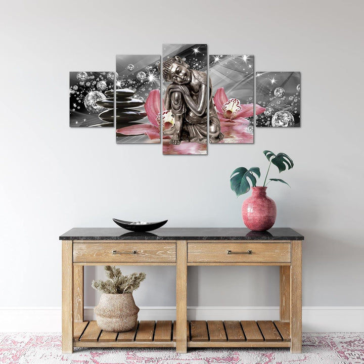 Runa Art Wandbilder Buddha Orchidee 5 Teilig Bild auf Vlies Leinwand Deko Wohnzimmer Schlafzimmer Ze