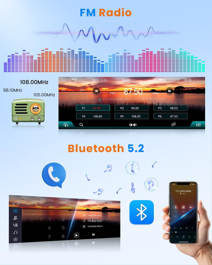 Hikity 1 DIN Autoradio mit Bluetooth CarPlay Android Auto, 6,28 Zoll Touchscreen-Player Stereo Auto