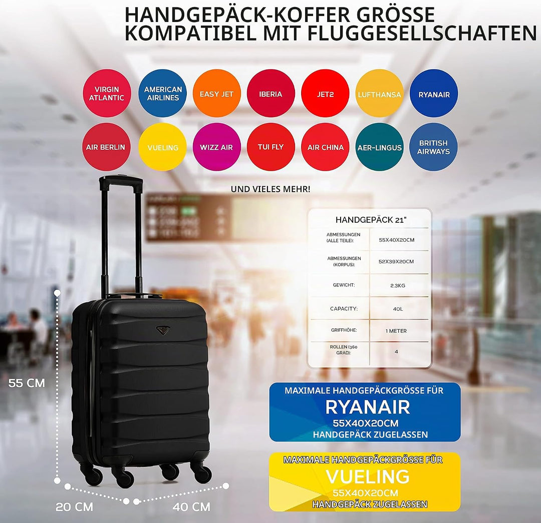 Flight Knight Leichte 4-Rad-ABS-Hartschalenkoffer Handgepack, zugelassen fur uber 60 Fluggesellschaf