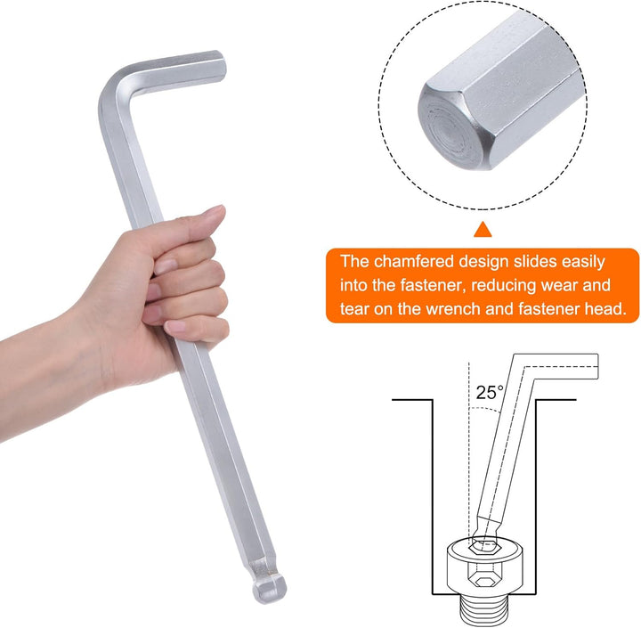 QUARKZMAN Innensechskantschlüssel mit Kugelkopf 18mm L Form langer Arm Sechskantschlüssel Metrische