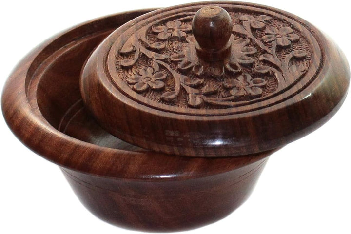Budawi® - Holz Dose Palisander mit Deckel ca. Ø 10 cm mit Intarsien, Handgearbeitet Schmuck Dose