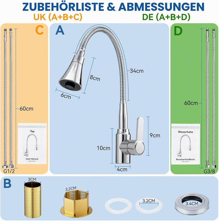 Wasserhahn Küche, Küchenarmatur 360° Schwenkbar, Küchenarmaturen Zwei Sprühfunktionen, Spülarmaturen