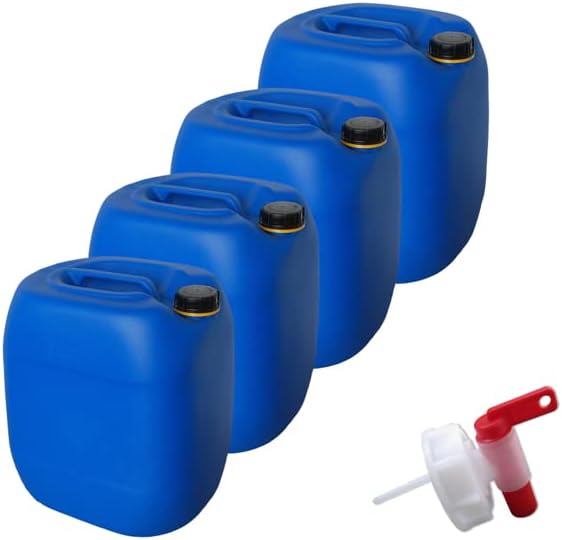 kanister-vertrieb® 4 Stück 30 L Kanister Wasserkanister Kunststoffkanister blau DIN61 + 1 Auslaufhah
