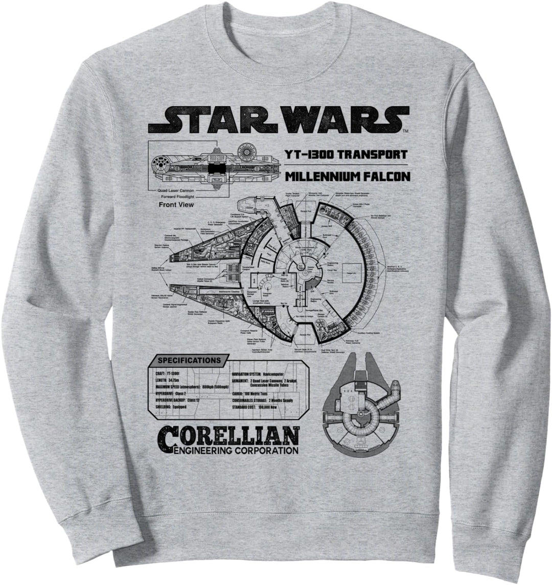 Star Wars Millennium Falcon Outlined Schematics Poster Sweatshirt