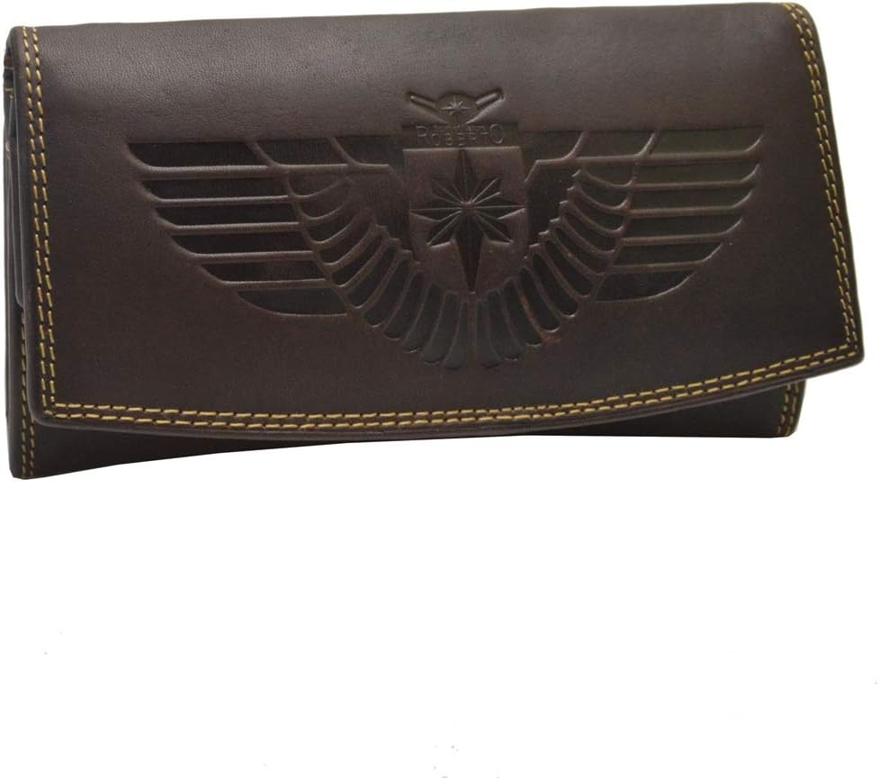 flevado RFID Schutz Grosse Leder Damen Brieftasche Vintage mit Adler Motiv Biker Geldbörse