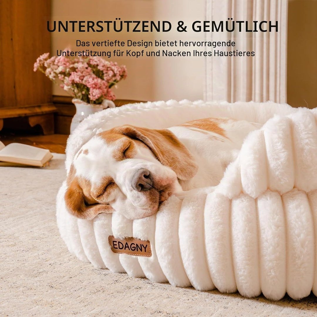 EDAGNY Stilvolle Rundes Katzenbetten Weiches Welpenbett Angstlösend Creme S Creme L 51 x B 51 x H 20
