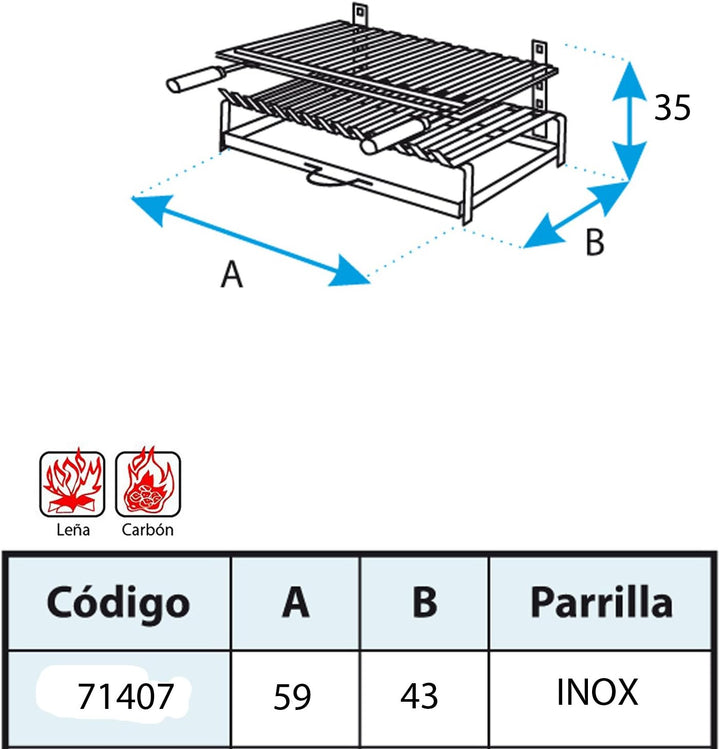 Imex El Zorro 71407, Grill mit Rost, Edelstahl 60 x 43 x 33 cm, schwarz, Edelstahl