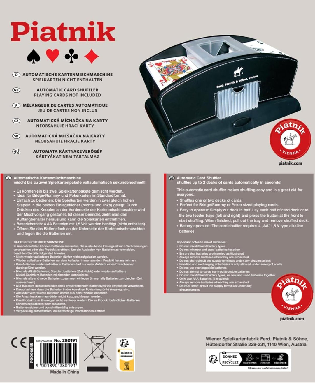 Piatnik 2801 Automatisch Kartenmischmaschine, 10 Jahre to 99 Jahre