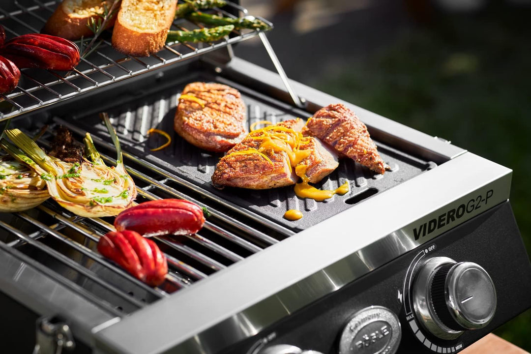 RÖSLE Grillplatte VIDERO G2-P, Hochwertige Grillplatte aus Gusseisen für Fleisch und kleine Grillstü