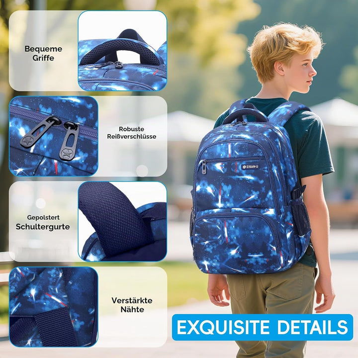 Amythe Schulrucksack Jungen Teenager Schulranzen, Schultasche mit Trolleygurten 16 Inch Wasserdicht