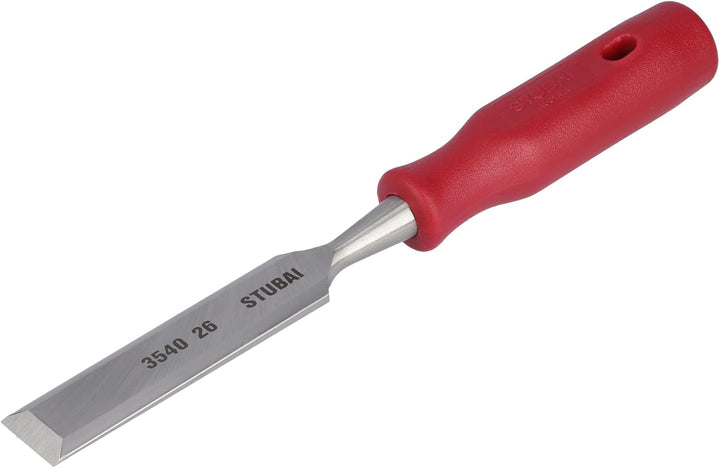 STUBAI 3540 Stemmeisensatz Stechbeitel Set mit rotem Plastikgriff &amp; extra langer Klinge, 4-teilig (1