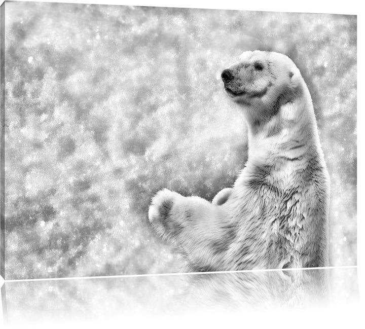 Pixxprint Monocrome, Stehender Eisbär, Format: 100x70 auf Leinwand, 100x70