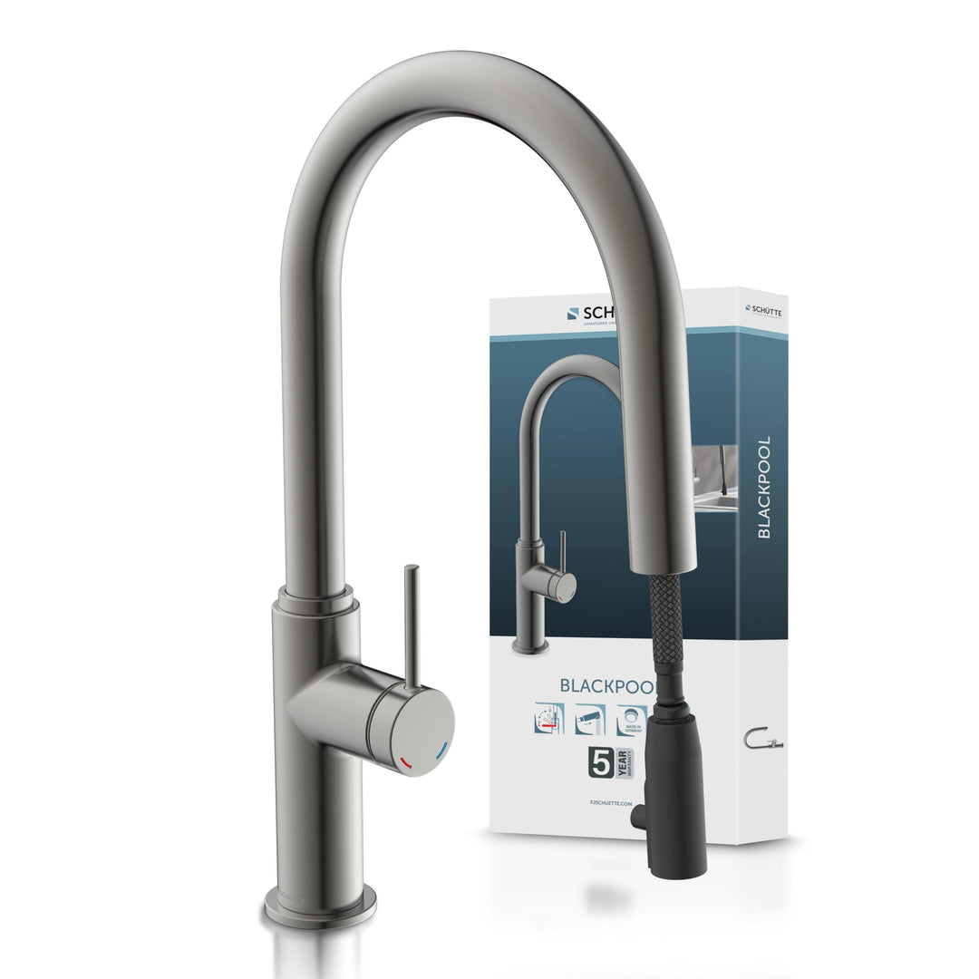 SCHÜTTE 79562 Blackpool Küchenarmatur mit ausziehbarer Geschirrbrause, 360 Grad Wasserhahn für die K